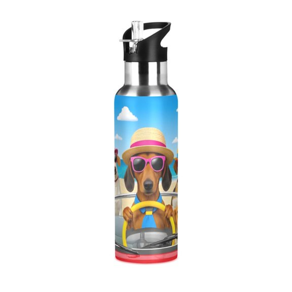 ALAZA Dachshund Dog in Car Water Bottle Insulated Flask Stainless Steel Straw Lid 20 oz