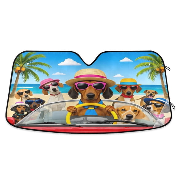 ALAZA Dachshund Dog in Car Windshield Sun Shade Car Foldable Sun Visor Block UV Rays Protector 55"x27.6"