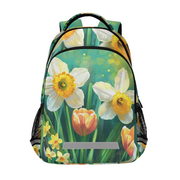 ALAZA Daffodils Tulips Flowers Leaves Backpack Elementary School Bag Bookbag Travel Rucksack