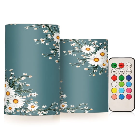 ALAZA Daisy Floral Art Pattern 2 PCs LED Flickering Flameless Candles with Remote Timer Battery Operated Candle