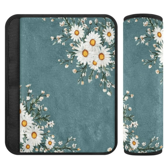 ALAZA Daisy Floral Art Pattern Car Seat Belt Adjuster Neck Covers Shoulder Cushions Pads S