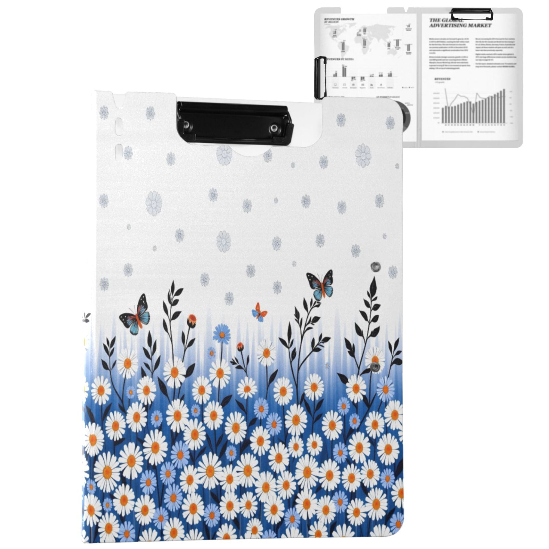 ALAZA Daisy Floral Butterfly A4 Foldable Clipboard 360 Degree Folder ...