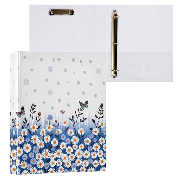 ALAZA Daisy Floral Butterfly Hardcover 3 Ring Binder 1.5" D-Rings with Interior Pockets Binders School 1 PC