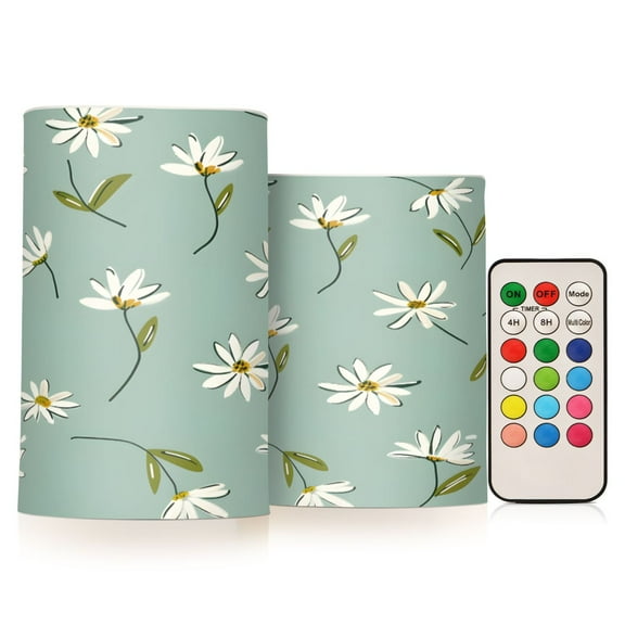 ALAZA Daisy Floral Pattern 2 PCs LED Flickering Flameless Candles with Remote Timer Battery Operated Candle