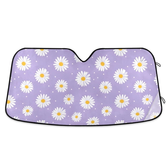 ALAZA Daisy Floral Purple Pattern Car Windshield Sun Shade Foldable UV Ray Sunshade Visor Protector 55 x 27.6in