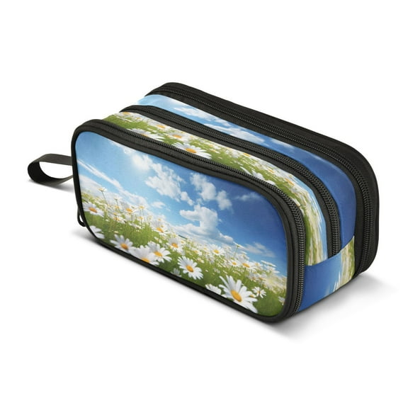 ALAZA Daisy Flower Pencil Case Bag 3 Compartment Pen Pouch Large Storage Holder Box Organizer