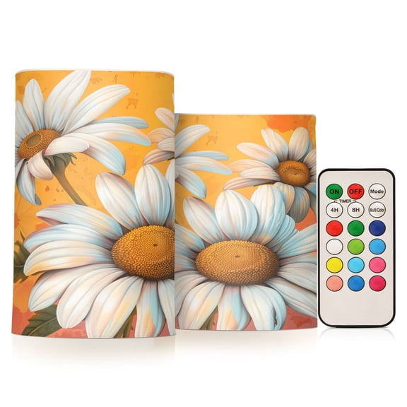 ALAZA Daisy Flowers 2 PCs LED Flickering Flameless Candles with Remote Timer Battery Operated Candle