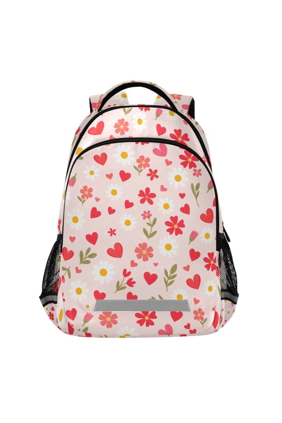 Daisy Flowers Hearts Pattern Backpack Elementary School Bags Student Bookbag Travel Rucksack