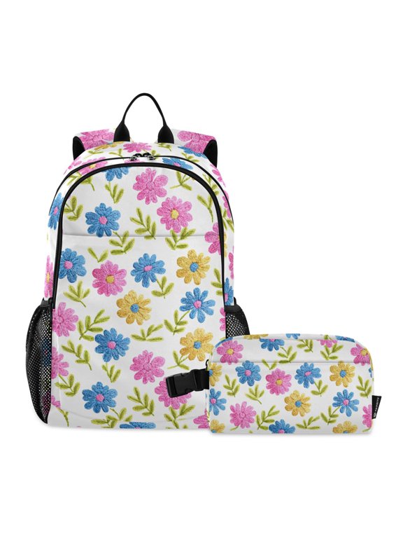 Daisy Flowers School Backpack Lunch Box Set Student Bookbag
