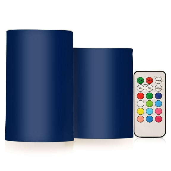 ALAZA Dark Blue Paint 2 PCs LED Flickering Flameless Candles with Remote Timer Battery Operated Candle