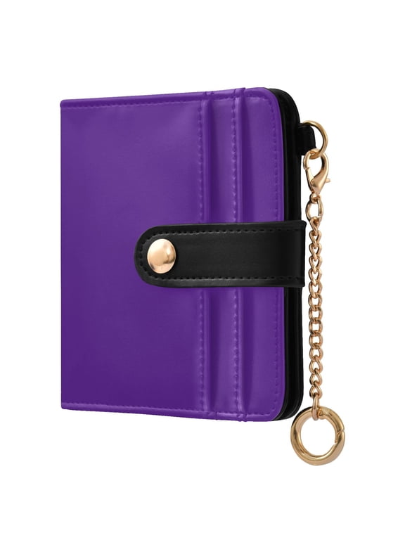 Dark Purple Pattern RFID Blocking Bifold Wallet Women Compact Card Holder with ID Window Zipper Coin Pocket