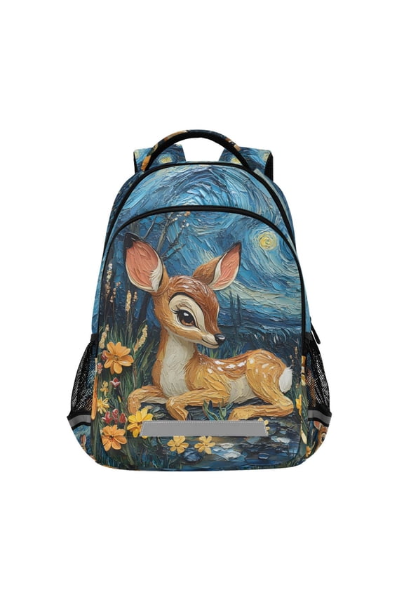 Deer Starry Night Backpack Elementary School Bag Bookbag Travel Rucksack