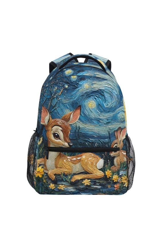 Deer Starry Night Pattern School Backpack Elementary Stylish Bookbag Laptop Bags Travel Daypack