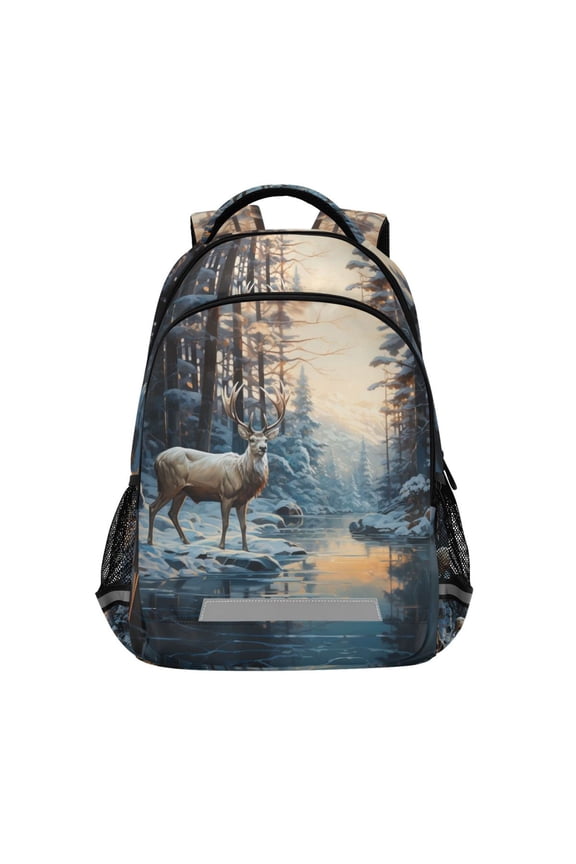 Deer in Winter Forest Backpack Elementary School Bag Bookbag Travel Rucksack