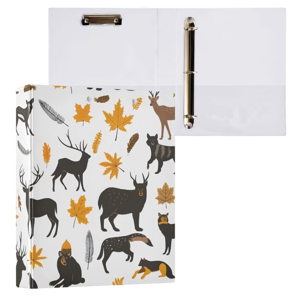 ALAZA Deers Leopards Leaves Hardcover 3 Ring Binder 1.5" Round Rings Interior Pockets Binders Organizer 1 Pack