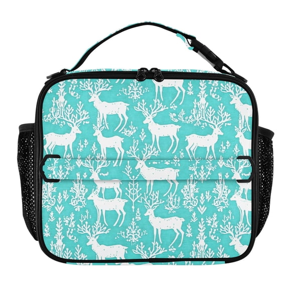 ALAZA Deers on Blue Lunch Box Insulated Lunch Bag Cooler Tote with Shoulder Strap