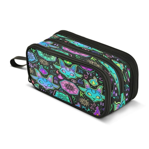 ALAZA Devil Magic Animals Pencil Case Bag 3 Compartment Pen Pouch Large Storage Holder Box Organizer