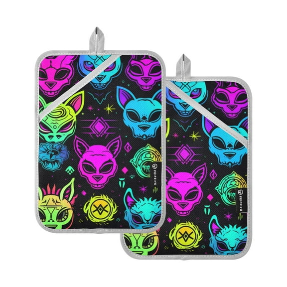 ALAZA Devil Magic Pot Holders Set of 2 Heat Resistant Kitchen Oven Mitts