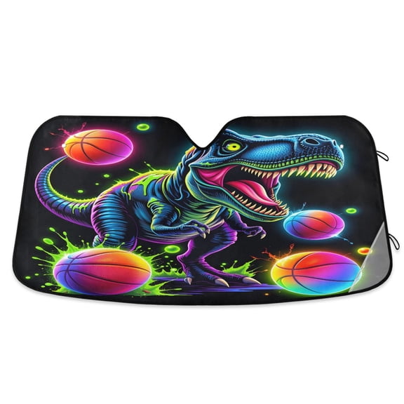 ALAZA Dinosaur Basketballs Pattern Car Windshield Sun Shade Foldable UV Ray Sunshade Visor Protector 55 x 27.6in