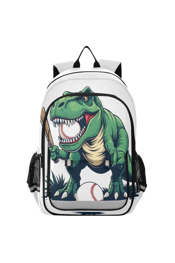 Dinosaur Play Baseball School Laptop Backpack Travel Bag Casual Student Bookbag Rucksack