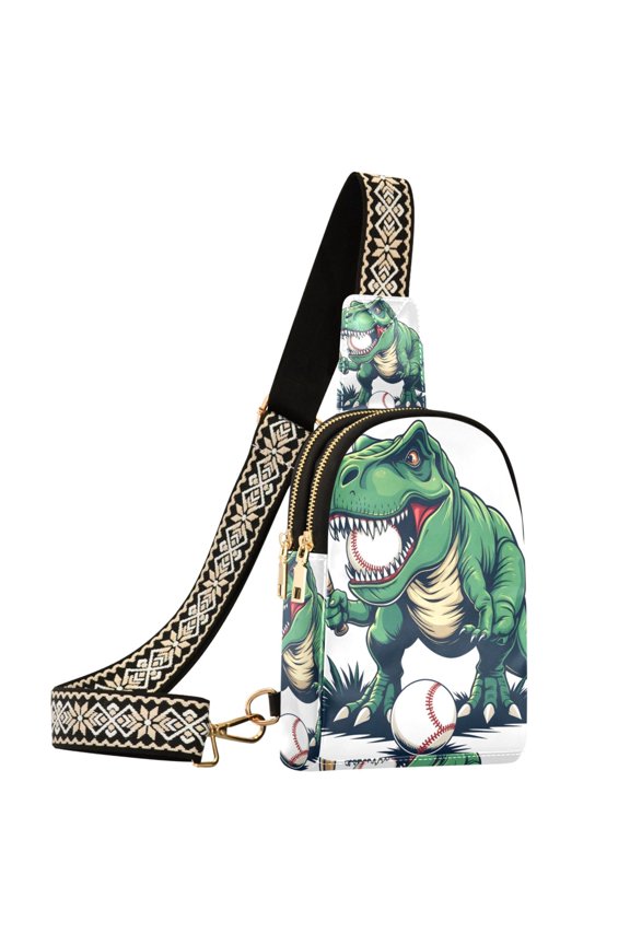 Dinosaur Play Baseball Sling Bag for Women Men Waterproof Crossbody Chest Bags