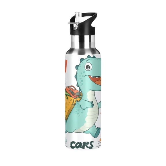 ALAZA Dinosaur with Backpack Water Bottle Insulated Flask Stainless Steel Straw Lid 20 oz