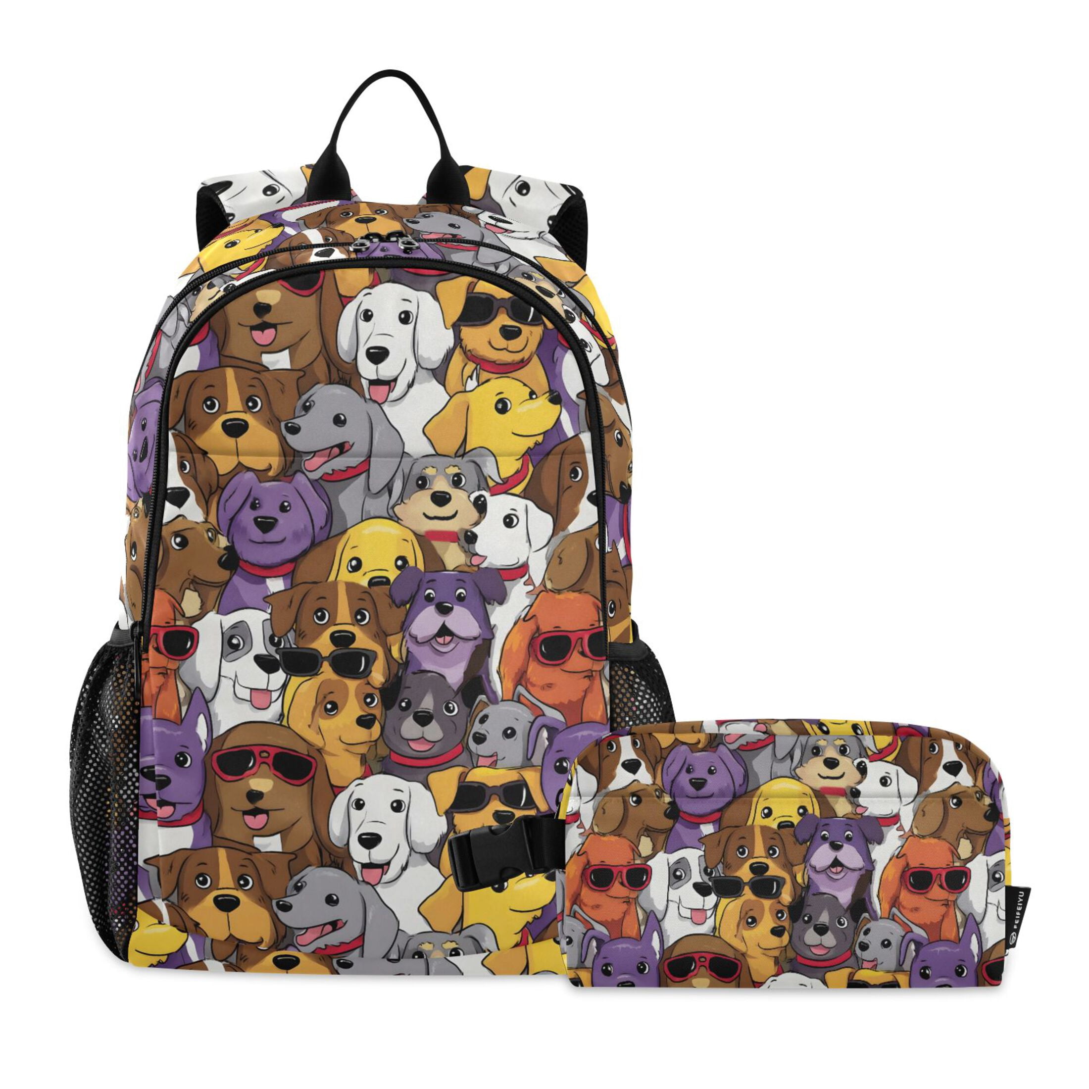 ALAZA Dog Colorful School Backpack Lunch Box Set Student Bookbag ...