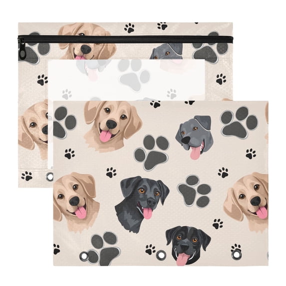 ALAZA Dog Footprints Pattern Pencil Pouch 3 Ring Binder with Clear ...