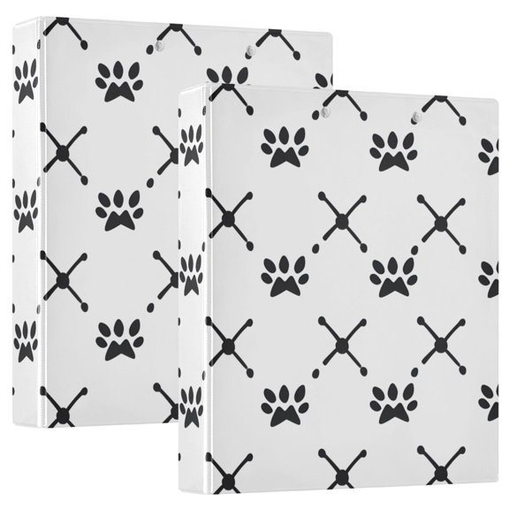 ALAZA Dog Paw Prints Hardcover 3 Ring Binder 1.5" Round Rings Interior Pockets Binders Organizer 2 Pack