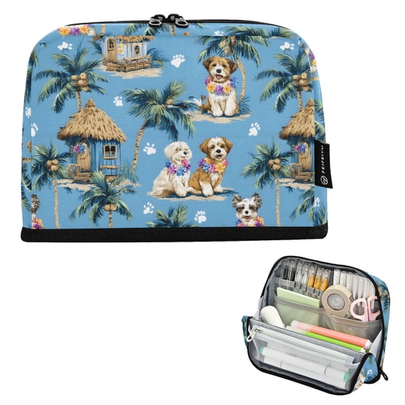 ALAZA Dog Summer Palm Tree Pencil Case Pen Pouch Bag Large Capacity ...