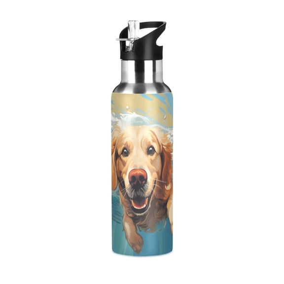 ALAZA Dog Swimming Water Bottle Insulated Flask Stainless Steel Straw Lid 20 oz