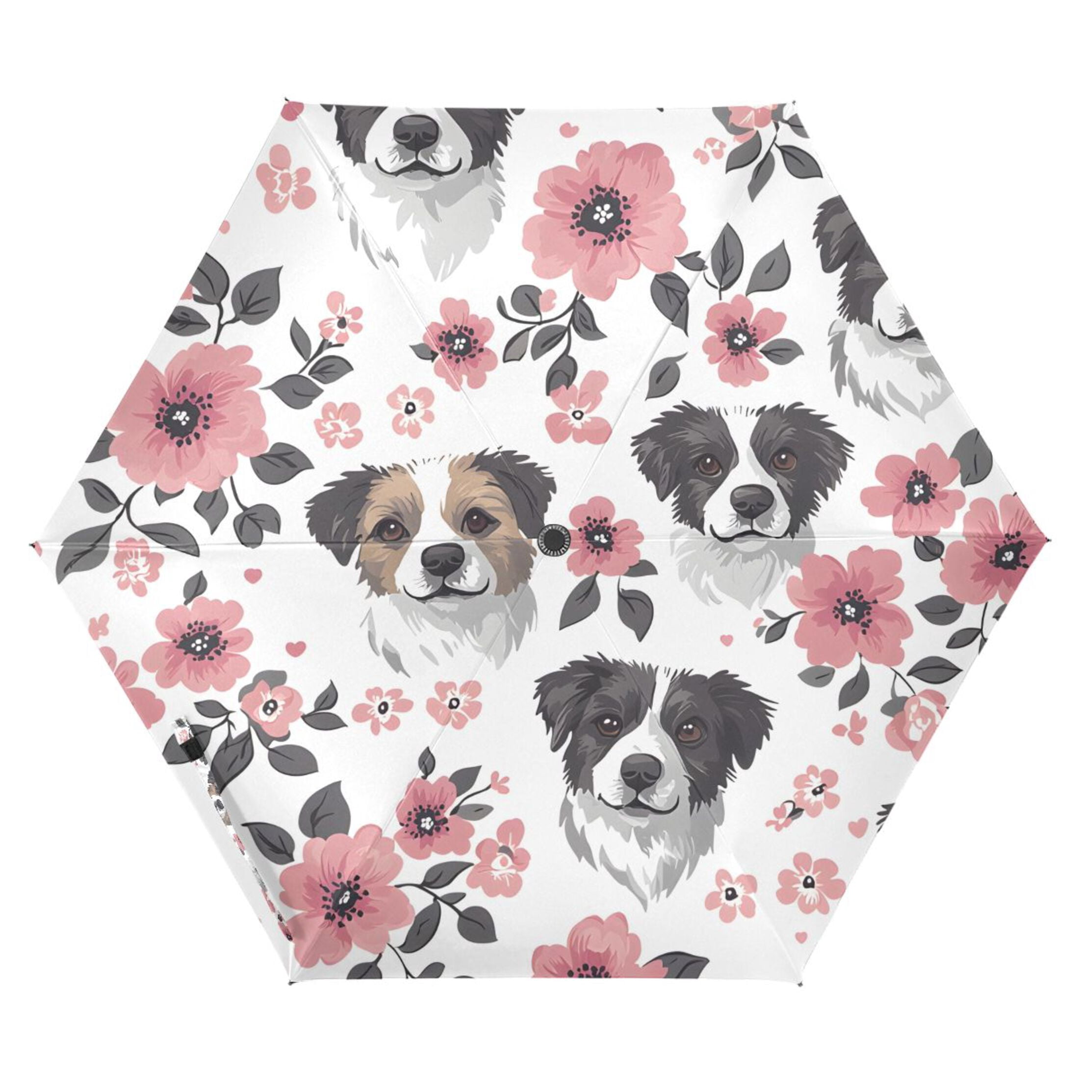 ALAZA Dog and Flowers UPF 50+ Compact Folding Umbrella for Rain Travel Umbrella Packable