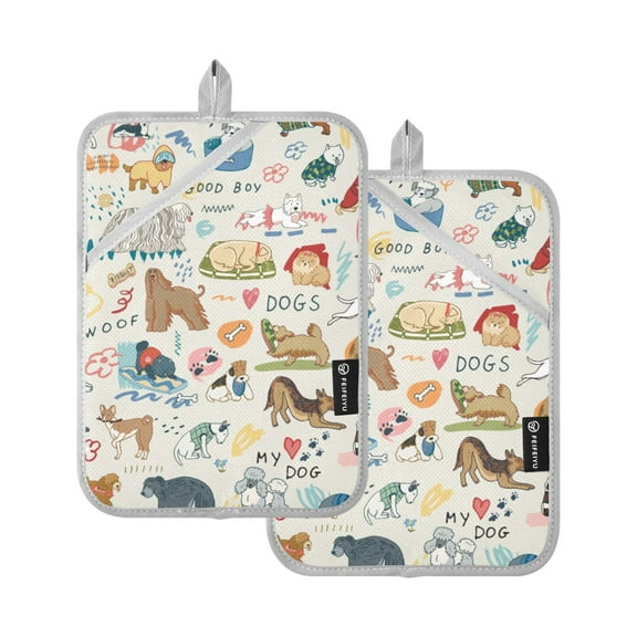 ALAZA Dogs Funny Pot Holders Set of 2 Heat Resistant Kitchen Oven Mitts