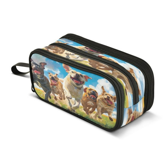ALAZA Dogs Running Pencil Case Bag 3 Compartment Pen Pouch Large Storage Holder Box Organizer