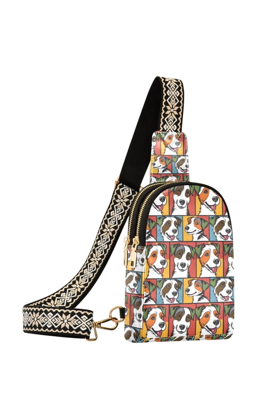 Dogs on Checkered Sling Bag for Women Men Waterproof Crossbody Chest Bags
