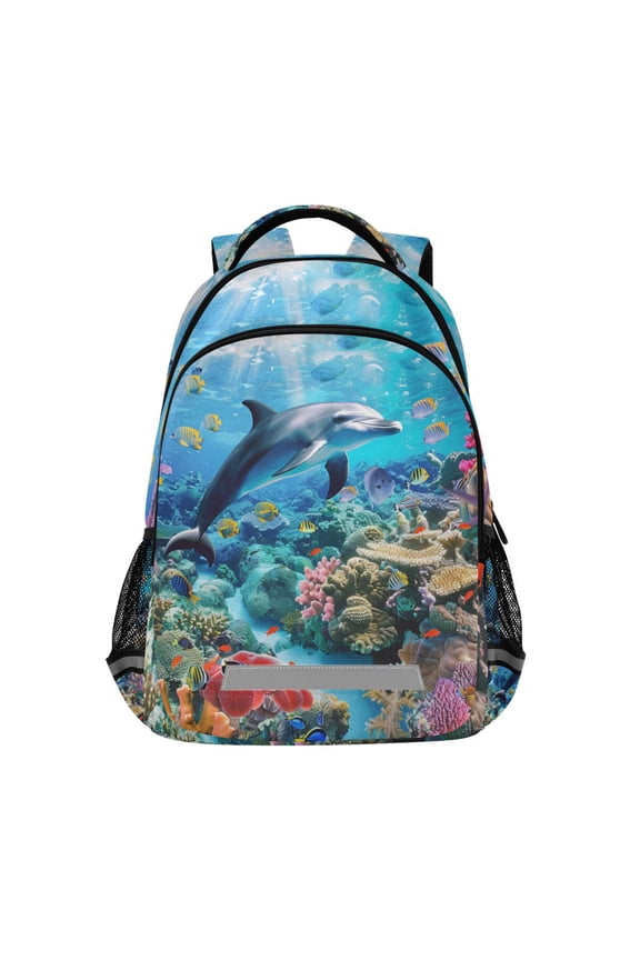 Dolphin Coral under Sea Backpack Elementary School Bag Bookbag Travel Rucksack