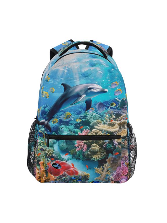 Dolphin Coral under Sea Pattern Kids School Backpack Elementary Student Bookbag Laptop Bags Travel Daypack for Girls Boys