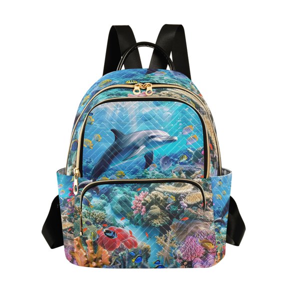 ALAZA Dolphin Coral under Sea Womens Travel Laptop Backpack Large Daypack Ladies Shoulder Bags M