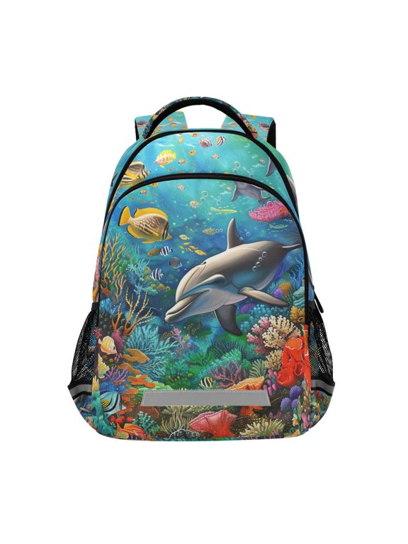 Dolphin Fish Coral under Sea Backpack Elementary School Bag Bookbag Travel Rucksack