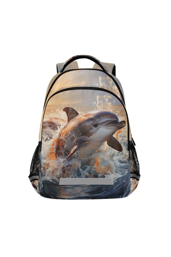Dolphin Jumping Backpack Elementary School Bag Bookbag Travel Rucksack