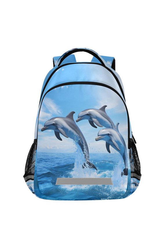 Dolphin Jumping Pattern Backpack Elementary School Bags Student Bookbag Travel Rucksack