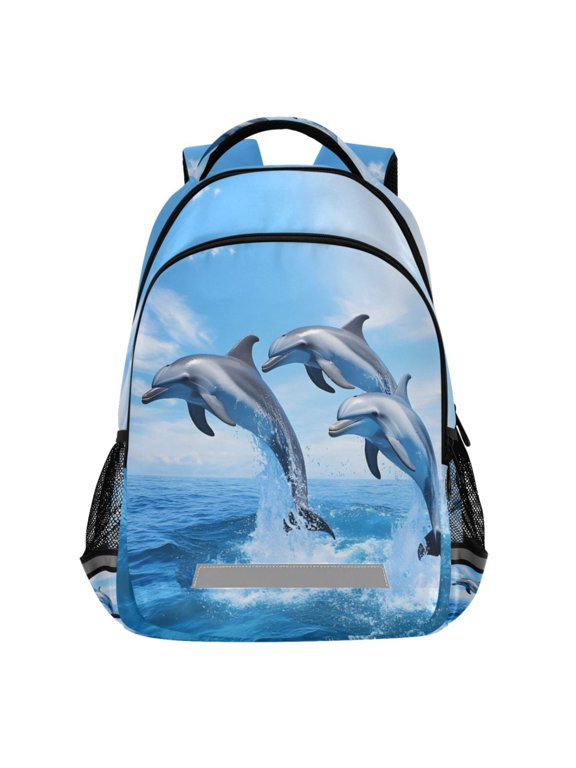 Dolphin Jumping Pattern Backpack Elementary School Bags Student Bookbag Travel Rucksack