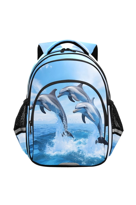 Dolphin Jumping School Backpack Elementary Bag Student Bookbag Travel Rucksack