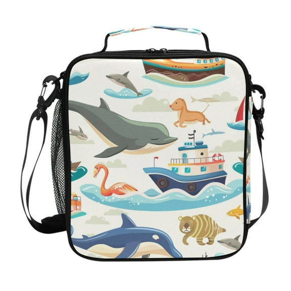 ALAZA Dolphin and Ship on Ocean Lunch Box Insulated Lunch Bag Reusable Thermal Cooler Tote School Picnic