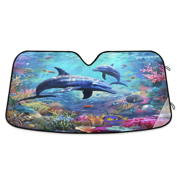 ALAZA Dolphin under Sea Windshield Sun Shade Car Foldable Sun Visor Block UV Rays Protector 55"x27.6"