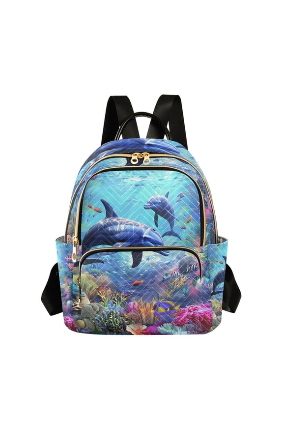 Dolphin under Sea Womens Travel Laptop Backpack Large Daypack Ladies Shoulder Bags M