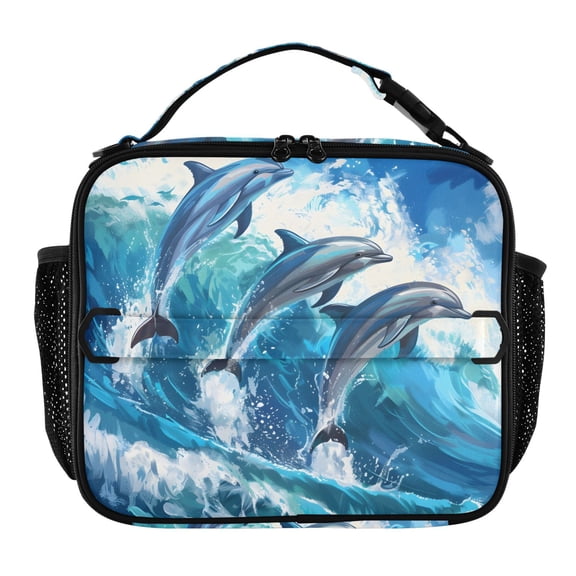 ALAZA Dolphins Jumped with Wave Lunch Box Insulated Lunch Bag Cooler Tote with Shoulder Strap