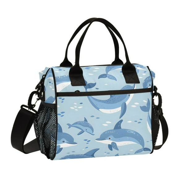 ALAZA Dolphins Pattern Insulated Lunch Bag Reusable Tote Box Adjustable Shoulder Strap for Work Picnic