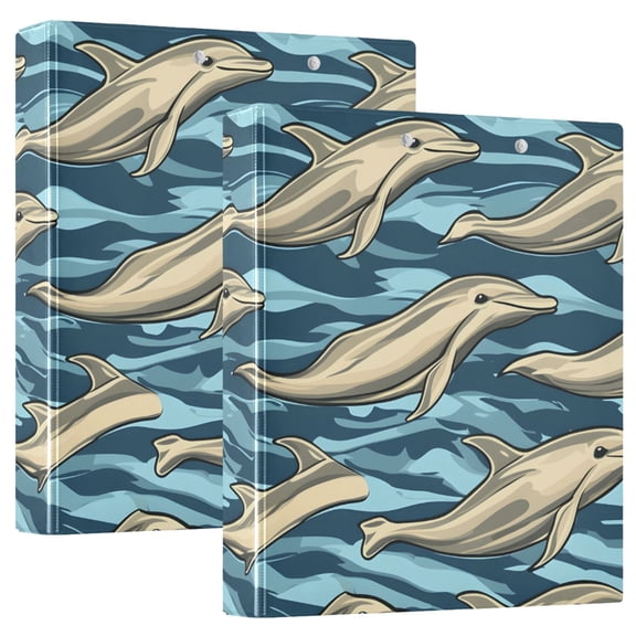 ALAZA Dolphins in Ocean Hardcover 3 Ring Binder 1.5" Round Rings Interior Pockets Binders Organizer 2 Pack