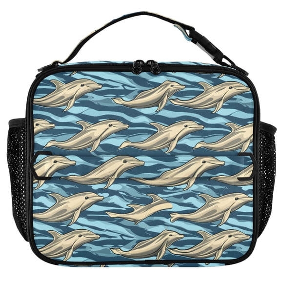 ALAZA Dolphins in Ocean Insulated Lunch Box Lunch Bag Cooler Tote with Shoulder Strap